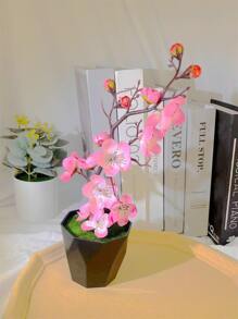 1 stuk Kunstmatige pruimenbloesem Bonsai Boom , Binnen Decoratief Groene plant Simulatie Plant in bloempot