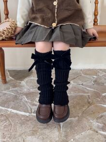 4對少女霓虹色針織肋紋腿套,保暖的派對配件 - 彩色 - 查看 5