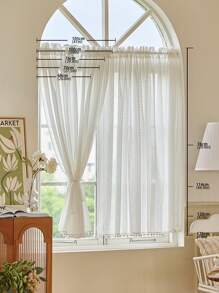 1入組美式風格蕾絲半窗戶窗簾適用於廚房&客廳 - 白色 - 查看 6