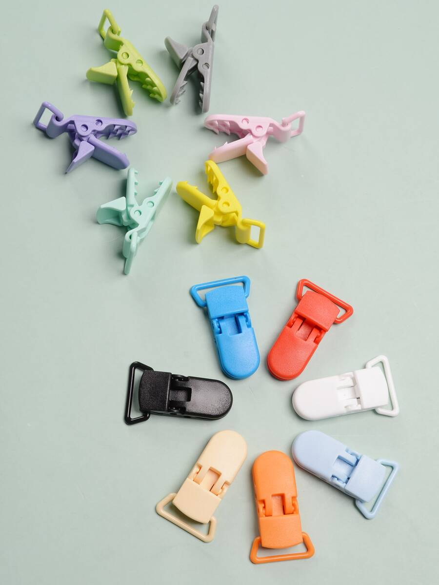 13 piezas Clips de plástico DIY, Clip para chupete Multicolor con cordón y cubierta abatible para accesorios antipérdida - Multicolor - Ver 1