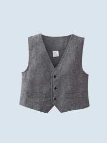 BOARNSEORL 3 件套男婴绅士装 - 白色长袖蝴蝶结衬衫、灰色背心和长裤，时尚精致，适合生日派对、婚礼、洗礼