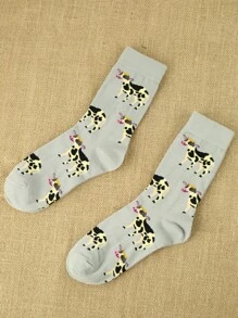 Cow Pattern Crew Socks, Fall Socks - Multicolor - View 3