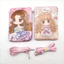 卡通角色圖案時尚鑰匙包,附帶頸帶,可收納硬幣和卡片 - 粉色 - 查看 2