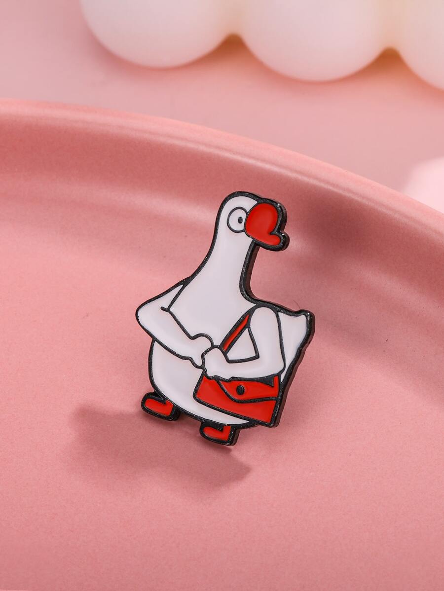 1 Pieza Divertido Broche De Forma De Ganso Enojado De Dibujos Animados, Tres Cabezas De Ganso, Ganso, Para Mochila - Multicolor - Ver 1