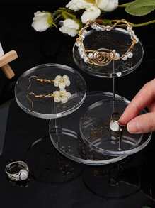 1set Diy Acrylic Ring Display Shelf, Triple Layer Rotatable Circular Jewelry Showcase For Rings & Accessories - Clear - View 2