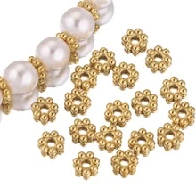 20pcs Stainless Steel 18k Gold Plated Daisy Snowflake Flower Spacer Beads Loose Bead Caps,DIY Jewelry Accessories Bracelet Necklace - Yellow Gold - View 2