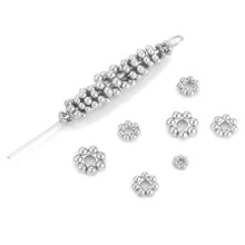 20入組不鏽鋼18K金鍍雪花菊花花形散珠罐頭，DIY珠寶配件手鏈項鍊 - 銀色 - 查看 2