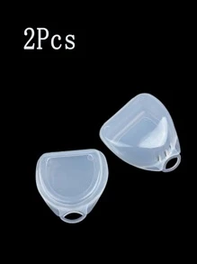 2入組矯形器保護盒,盒假牙盒,牙齒正畸,假牙沐浴收納盒殼套託盤 - 白色 - 查看 3