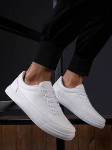 Outdoor Casual Unisex Solid Color Sneakers For Men - White - View 3