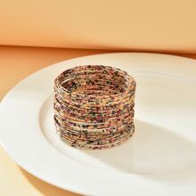 60pcs Multi-color Beaded Bracelets With Gold Plated Accents, Suitable For Women's Daily Wear - Colorful - View 4
