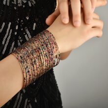 60pcs Multi-color Beaded Bracelets With Gold Plated Accents, Suitable For Women's Daily Wear - Colorful - View 1