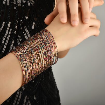 60pcs Multi-color Beaded Bracelets With Gold Plated Accents, Suitable For Women's Daily Wear
