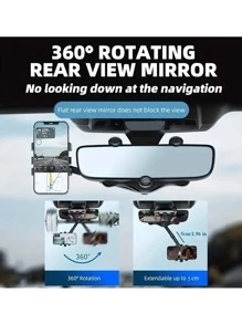 1pc New Universal Rotatable And Retractable Car Phone Holder, 360° Multifunctional Rearview Mirror Car Mount Bracket - Black - View 7