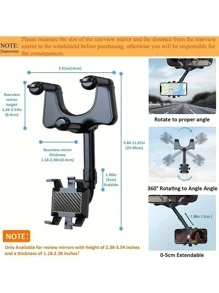 1pc New Universal Rotatable And Retractable Car Phone Holder, 360° Multifunctional Rearview Mirror Car Mount Bracket - Black - View 10