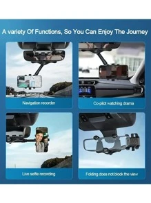 1pc New Universal Rotatable And Retractable Car Phone Holder, 360° Multifunctional Rearview Mirror Car Mount Bracket - Black - View 5