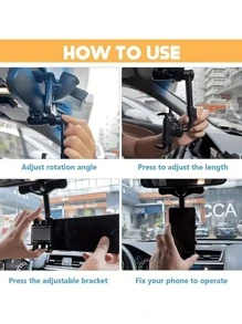 1pc New Universal Rotatable And Retractable Car Phone Holder, 360° Multifunctional Rearview Mirror Car Mount Bracket - Black - View 4