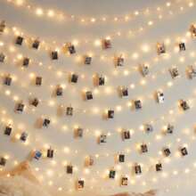 1入組可充電led照片夾式串燈與裝飾衣夾、銅線燈,適用於裝飾、客廳、臥室、派對、聖誕節 - 白色 - 查看 1