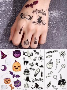 Beauty Sticker 3 piezas/set Etiquetas engomadas del tatuaje Halloween temático temporario luminoso - Multicolor - Ver 1