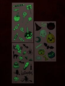 Beauty Sticker 3 piezas/set Etiquetas engomadas del tatuaje Halloween temático temporario luminoso - Multicolor - Ver 4