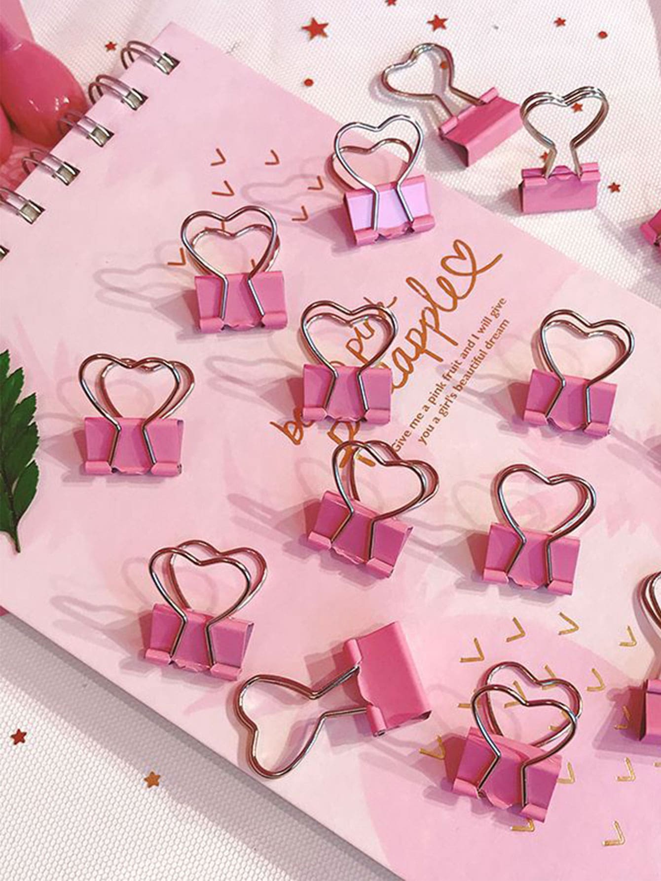 3pcs Pink Heart Shaped Paper Clip With Long Tail For Office Stationery