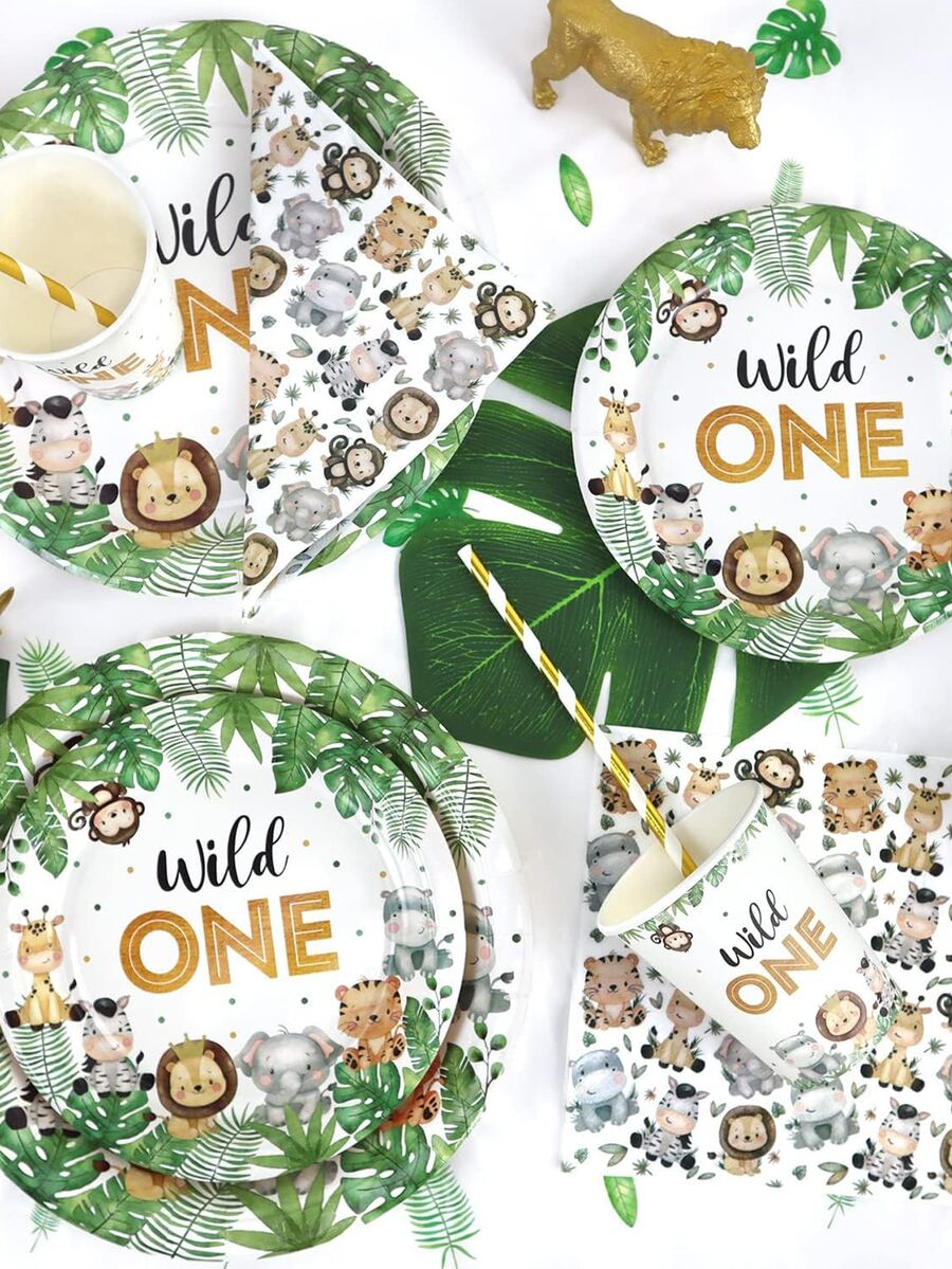 Wild One Birthday Decorations Plates Set Safari Jungle Theme Plates and