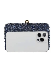 Rhinestone Decor Hard Case Clutch Bag For Women, Perfect For Parties - Royal Blue - View 2