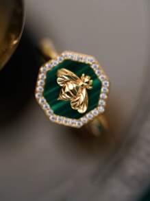 Stylever 1pc Green Little Bee cubic zirconia Ring Ladies Jewelry For Women s925 Sterling Silver Lovely Ring Fine Jewelry Gift For Girls Prom Party Decor