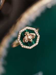 Stylever 1pc Green Little Bee cubic zirconia Ring Ladies Jewelry For Women s925 Sterling Silver Lovely Ring Fine Jewelry Gift For Girls Prom Party Decor