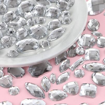 1pack Mixed Size 100pcs White Acrylic Sew-on Rhinestones For Clothing, Shoes, Bags, Diy Crafts