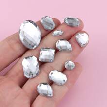 1pack Mixed Size 100pcs White Acrylic Sew-on Rhinestones For Clothing, Shoes, Bags, Diy Crafts
