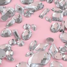 1pack Mixed Size 100pcs White Acrylic Sew-on Rhinestones For Clothing, Shoes, Bags, Diy Crafts