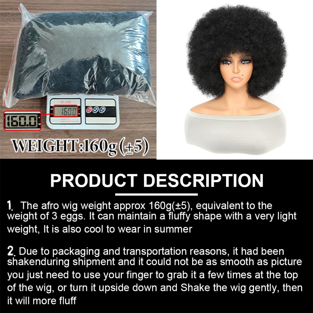 DZfirst Black 10 Inch Afro Kinky Curly Synthetic Wigs 70s 80s Wigs