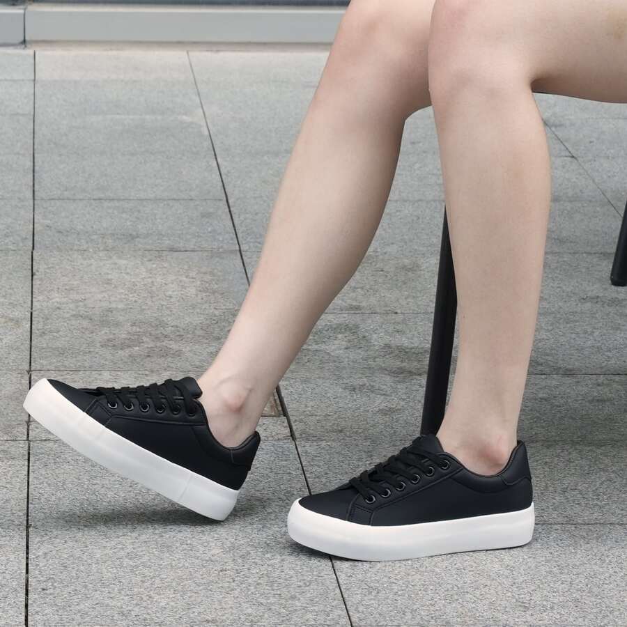 Women Fashion Sneakers Platform Sneakers Lace-Up Floral Print Fashion Walking Shoes - 黑色 - 查看 1