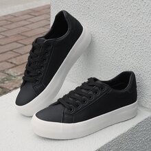 Women Fashion Sneakers Platform Sneakers Lace-Up Floral Print Fashion Walking Shoes - 黑色 - 查看 4