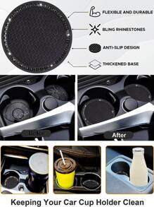 1pair Car Cup Holder Mats And 2pcs Engine Start/stop Key Ring - Black - View 6