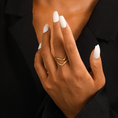 1 шт. регульована жіноча каблучка з нержавіючої сталі золотого кольору з хвилястою лінією та відкритими кінцями