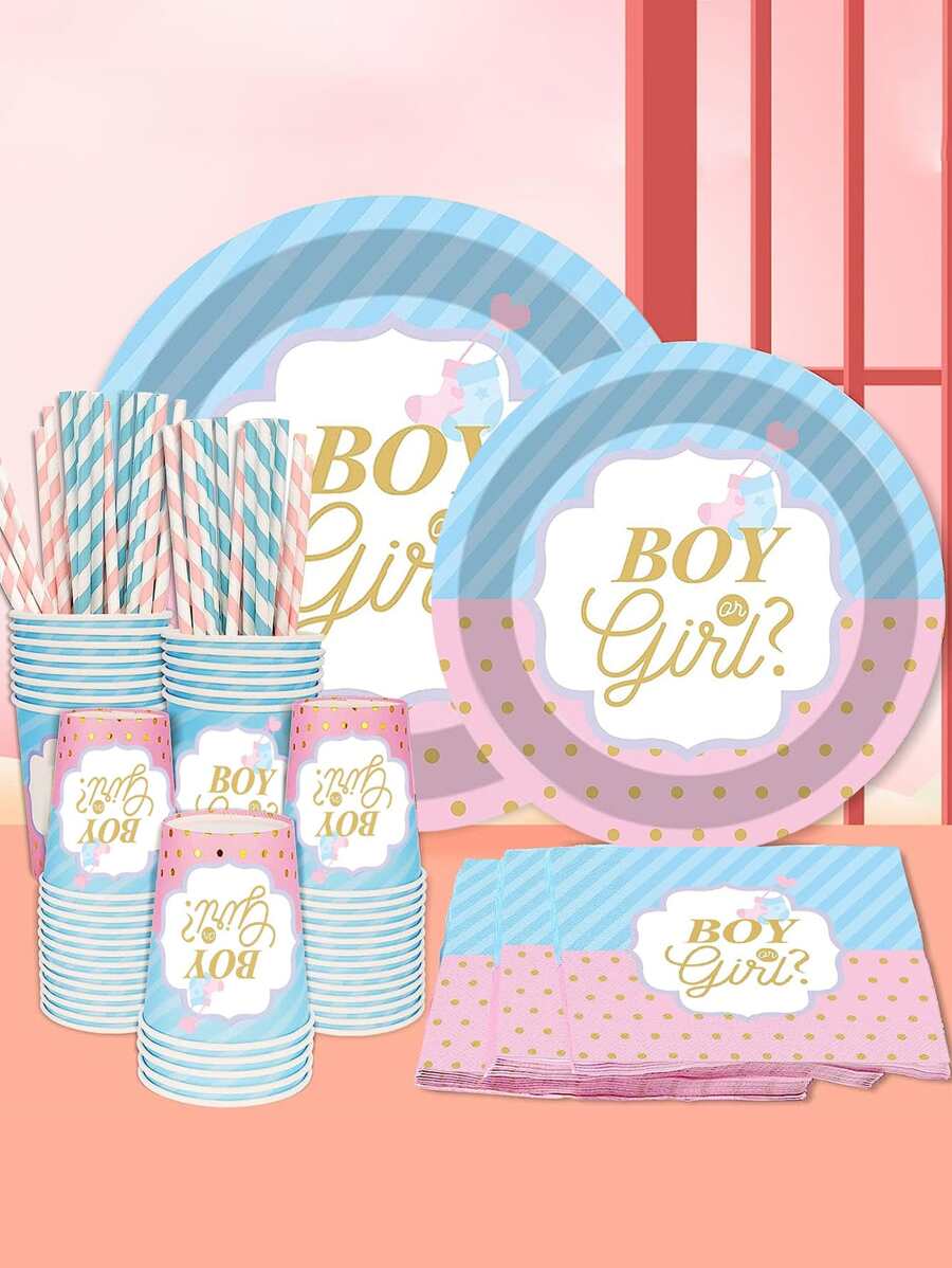 fiesta de revelación de género decoraciones , chico o chica revelación de género con Servilletas con Tazas Pajita de papel suministros para revelación de género Juegos adorno - Multicolor - Ver 1