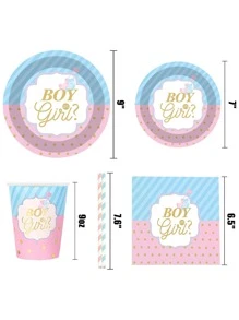 fiesta de revelación de género decoraciones , chico o chica revelación de género con Servilletas con Tazas Pajita de papel suministros para revelación de género Juegos adorno - Multicolor - Ver 5