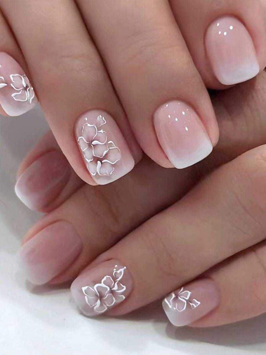 24pcs/Set Short Square Shaped Minimalist Style Nail Tips With Printing, Including 1pc Nail File And 1pc Jelly Glue Press On Nails Nail Supplies - Multicolor - View 1
