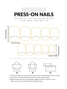 24pcs/Set Short Square Shaped Minimalist Style Nail Tips With Printing, Including 1pc Nail File And 1pc Jelly Glue Press On Nails Nail Supplies - Multicolor - View 5
