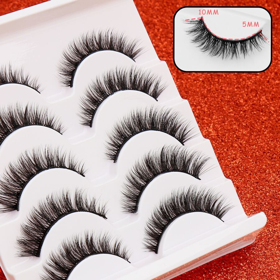 5 Pairs/Pack Natural Fluffy Volume False Eyelashes Dramatic Messy Mink Lashes Wispy Long 8D Volume Fake Eyelash Strips Foxy Eye Lifting Look Eyelash Extension Kit Full Eyelash Strip To Lengthen And Volumize The Outer Corner Of Your Eye Beauty Makeup - màu đen - Xem 1