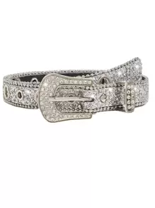 1pc Women Rhinestone And Beaded Chain Decorated Belt, Elegant And Wide Personalized Belt With Sparkling Decoration For Jeans And Shirts Halloween