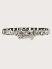 1pc Women Rhinestone And Beaded Chain Decorated Belt, Elegant And Wide Personalized Belt With Sparkling Decoration For Jeans And Shirts Halloween
