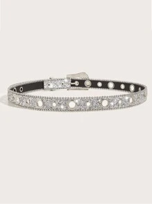 1pc Women Rhinestone And Beaded Chain Decorated Belt, Elegant And Wide Personalized Belt With Sparkling Decoration For Jeans And Shirts Halloween