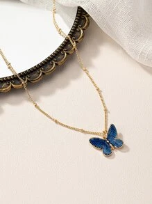 1入組時尚琺瑯蝴蝶吊墜項鍊適用於女性宴會,戶外運動,日常穿著