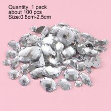 1pack Mixed Size 100pcs White Acrylic Sew-on Rhinestones For Clothing, Shoes, Bags, Diy Crafts