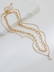 1pc New Design Micro Inlaid Cubic Zirconia Water Drop Shaped Copper Pendant Double Layer Dressy Necklace, Fashionable Collarbone Accessory, Suitable For Women's Daily Wear - Yellow Gold - View 3