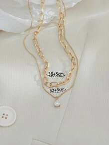 1pc New Design Micro Inlaid Cubic Zirconia Water Drop Shaped Copper Pendant Double Layer Dressy Necklace, Fashionable Collarbone Accessory, Suitable For Women's Daily Wear - Yellow Gold - View 4
