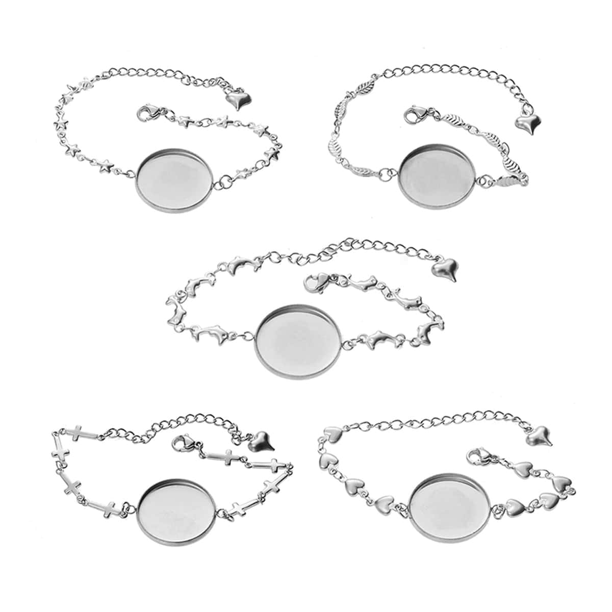 2pcs Stainless Steel Bracelet With Circular Concave Base DIY Jewelry Accessories Bracelet Bracelet Jewelry Production - Silver - View 1