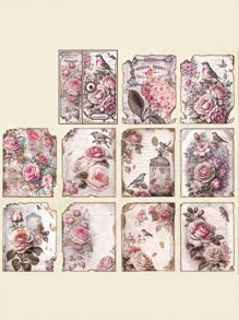 1 gói/30 cái Phong cách Vintage Màu hồng Hoa hồng & Chim Trang trí Làm sổ lưu niệm Giấy - Nhiều màu - Xem 6